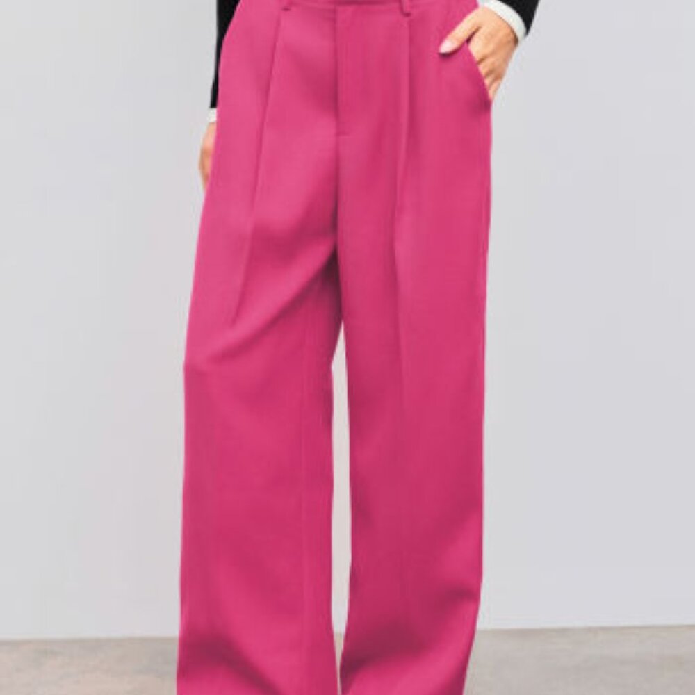 Mid Rise Solid Pocket Straight Leg Trousers
